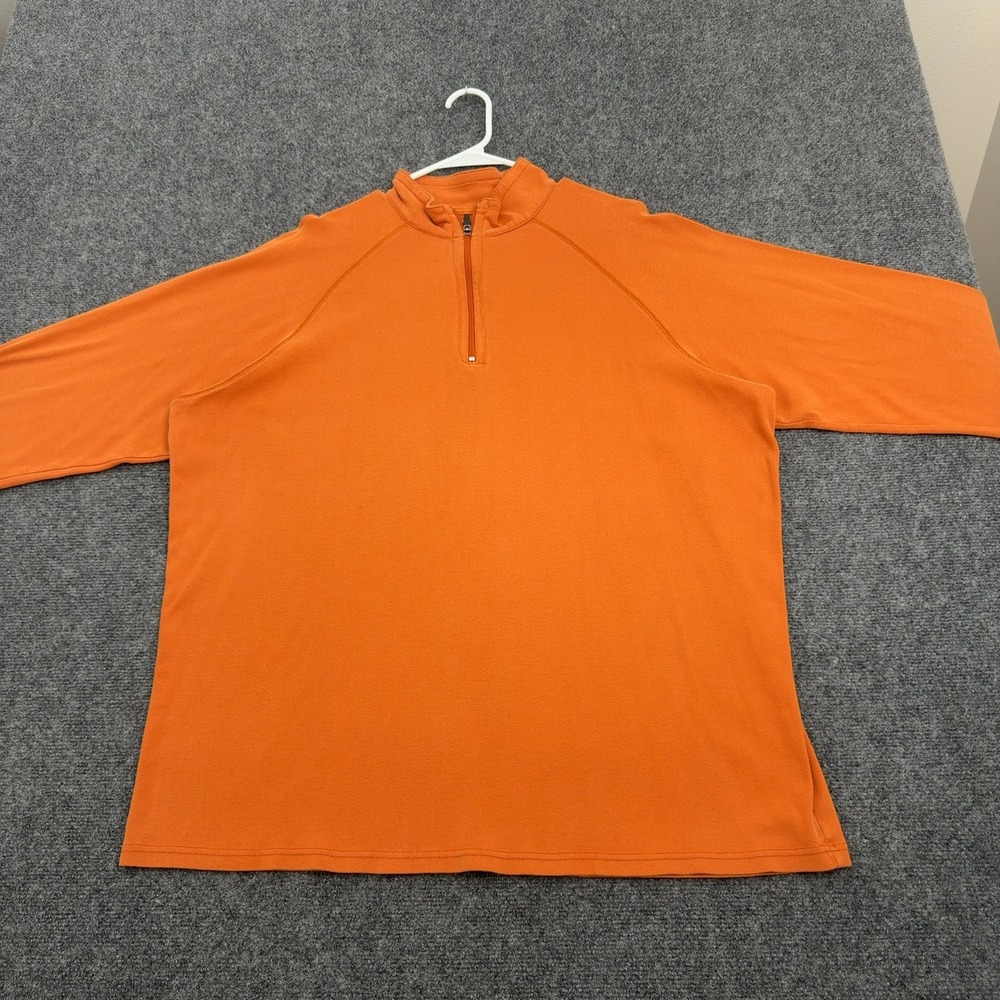 LL Bean‎ Pullover Mens XL Orange Cotton Quarter Zip Mock Neck Casual Outdoor